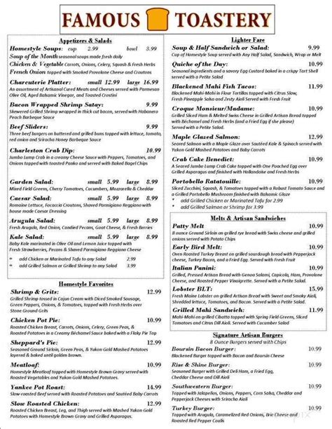 famous toastery menu prices